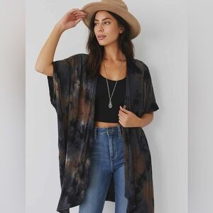 Mauve Kimono Boho Tie Dye Open Front Cardigan